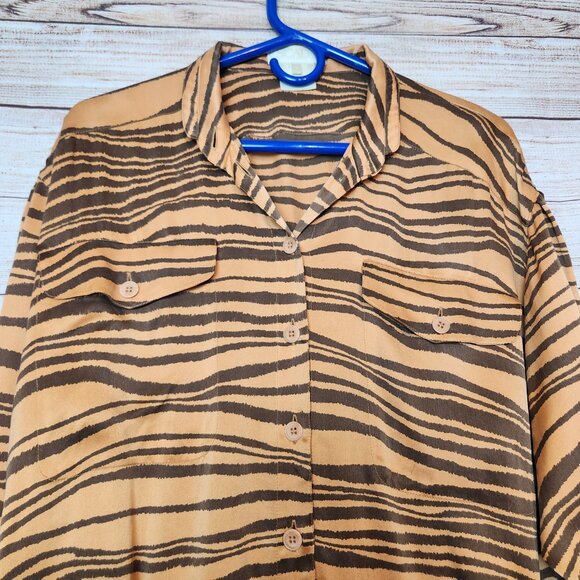 Vtg Escada Women's Long Sleeve Blouse Orange Animal Print Size 42 M 100% Silk - Picture 2 of 14
